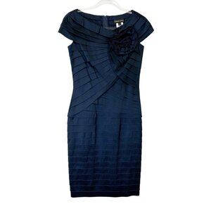 Tadashi Shoji Navy Pleated Cocktail Dress Womens Size 4 Evening